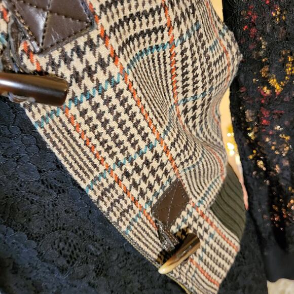 Vintage Benetton houndstooth vest brown trim cap sleeve wool blend small - Picture 4 of 16